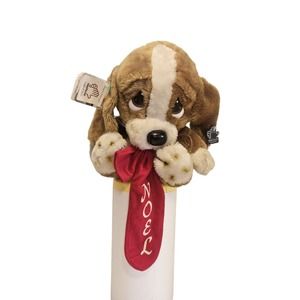 Vtg Sad Sam Plush Dog Noel Ribbon Stocking Applause Bassett Hound Stuffed Puppy
